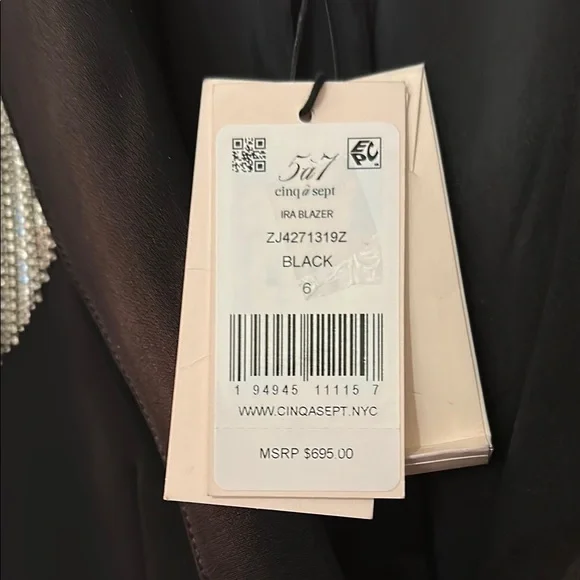 NWT $695 Cinq a Sept black blazer with rhinestone fringe size 6 - Picture 2 of 11